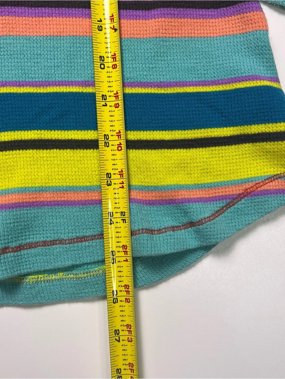 VTG Nike Y2K Neon Striped Waffle Knit Thermal Hoodie Pullover Girls L Women XS/S